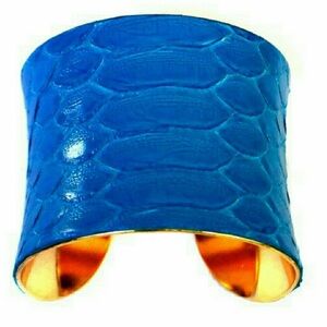 Unearthed Handmade Blue Real Snakeskin Cuff Bracelet, Wide Cuff Bracelet